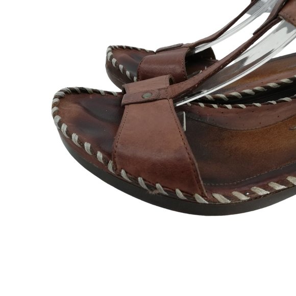Ariat Shalimar Leather Open Toe Wedge T-Strap Sandals Size 10 Brown Stud Comfort - Picture 10 of 16